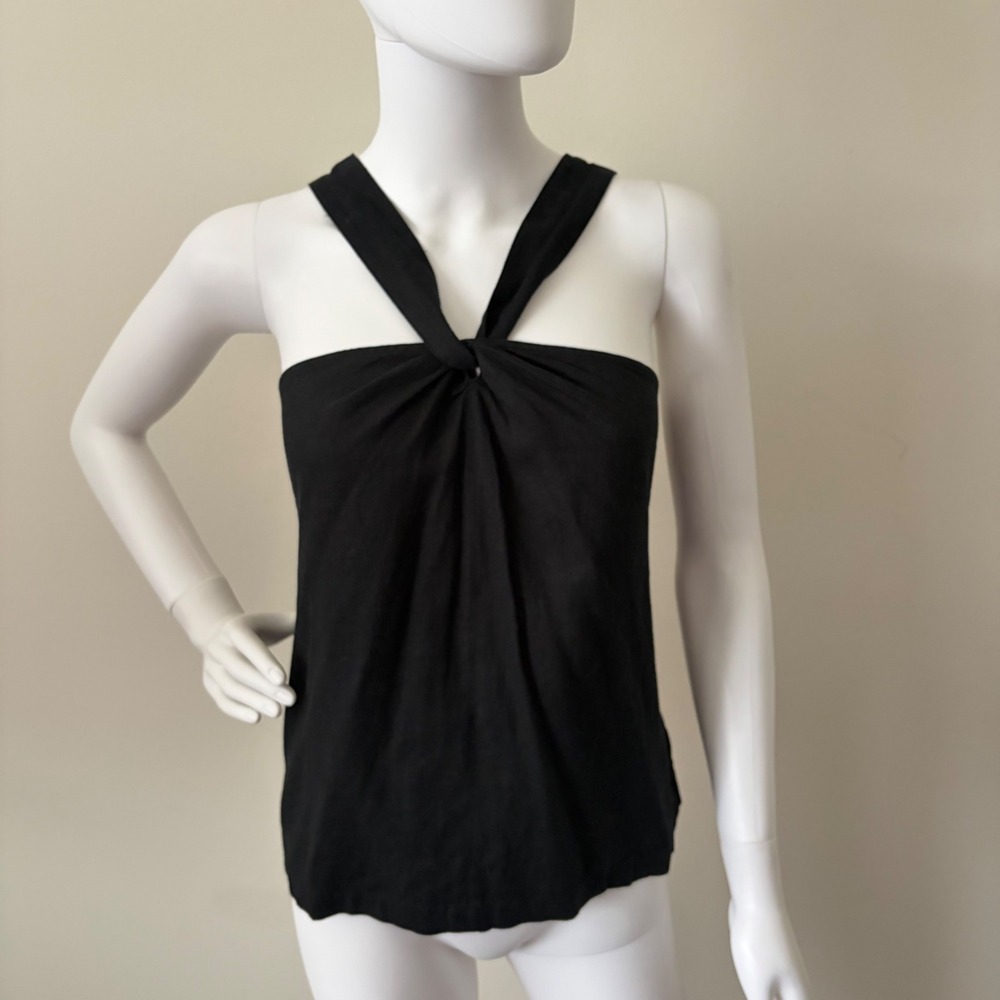 NWT Madewell Black Linen Blend Knot Front Halter Top Size 4 Elegant